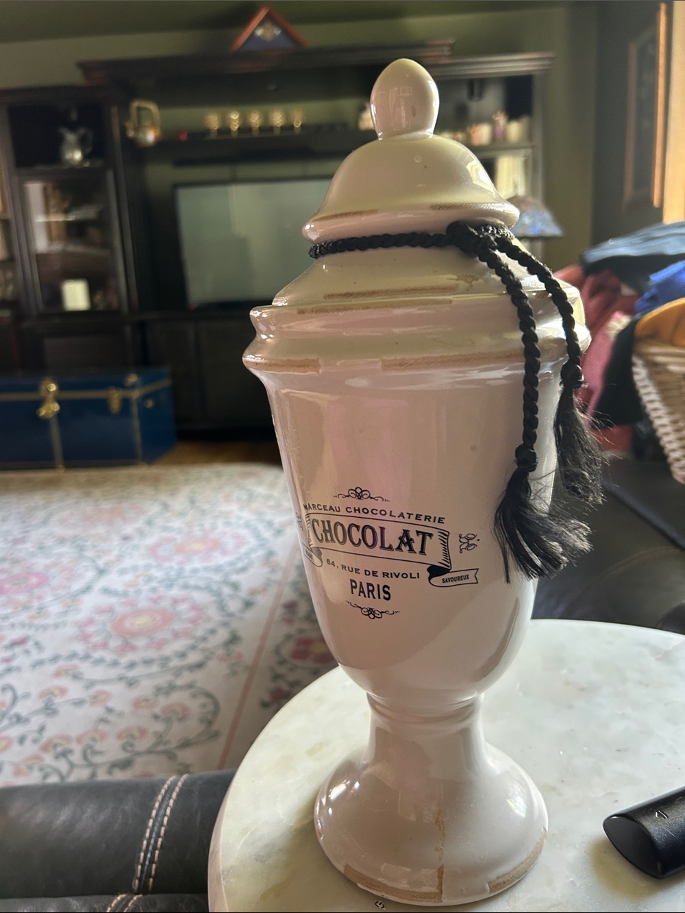 Chocolate Cream Ceramic Apothecary Jar with Black Tassel